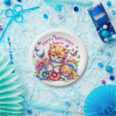 子猫、蝶、花 ペーパープレート (パーティー)