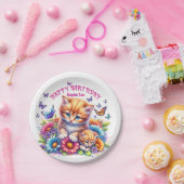 子猫、蝶、花 ペーパープレート (パーティー)