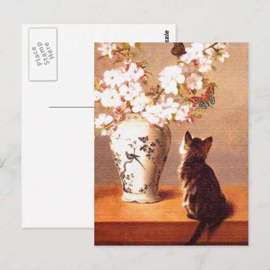 子猫、蝶、花 ポストカード (正面/裏面)