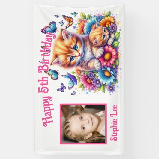 子猫，蝶，花&写真 横断幕 (縦)