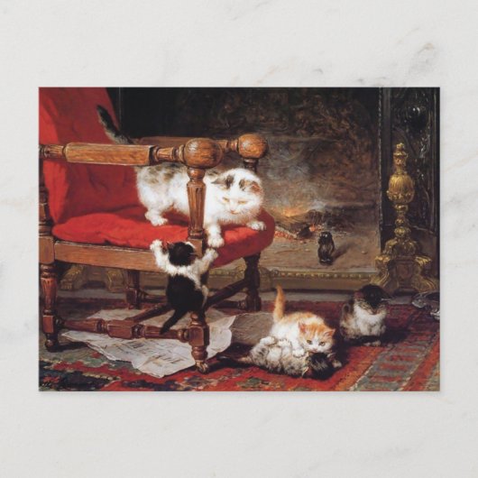 子猫by Fireplace Henriette Ronner-Knip ポストカード (正面)