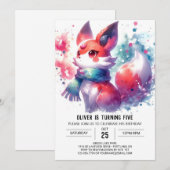 子素朴キツネ誕生日 招待状 (正面/裏面)