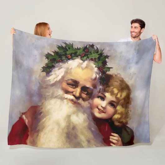 子絵画供の父クリスマスのヴィンテージ フリースブランケット (インサイチュ)