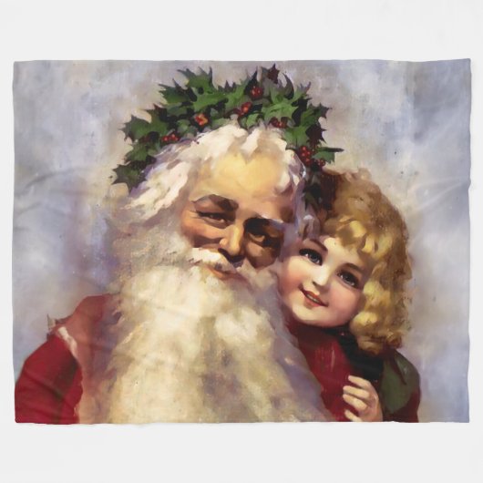 子絵画供の父クリスマスのヴィンテージ フリースブランケット (正面(横))