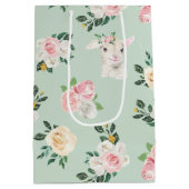子羊とバラ澄んイメージのシームレス ミディアムペーパーバッグ (裏面)