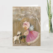 子羊とヴィンテージクリスマスエンジェル シーズンカード (正面)