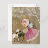 子羊とヴィンテージクリスマスエンジェル シーズンポストカード (正面/裏面)