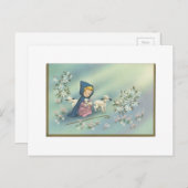 子羊とヴィンテージクリスマスガール シーズンポストカード (正面/裏面)