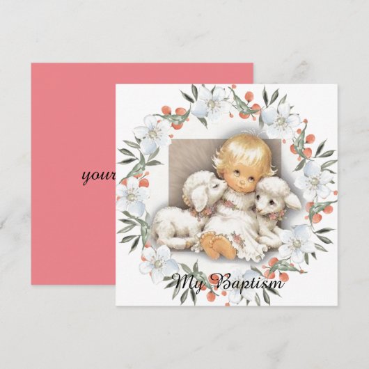 子羊と子供 - 洗礼 招待状 (正面/裏面)