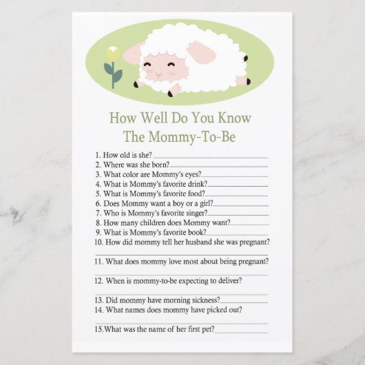 子羊どのように赤ちゃんシャワーのゲームを知っているか (正面)