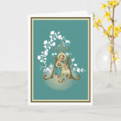 子羊の宗教のヴィンテージを持つイエスエレガント カード (黄色い花)