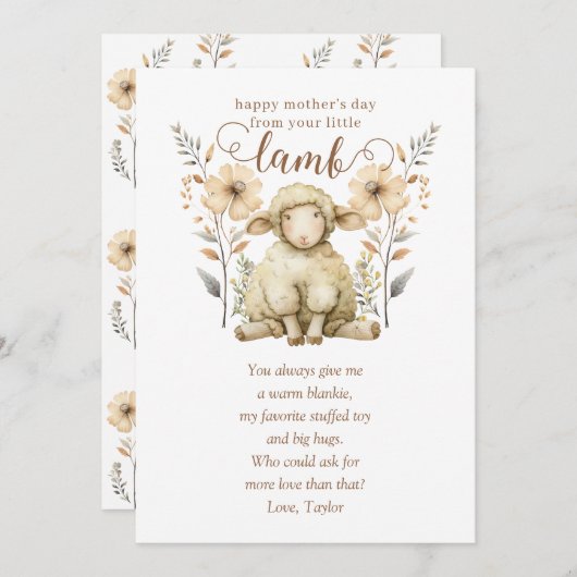 子羊の母の日の新しい母 招待状 (正面/裏面)