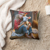 子羊の生まれたばかりの少女 クッション (ブランケット)