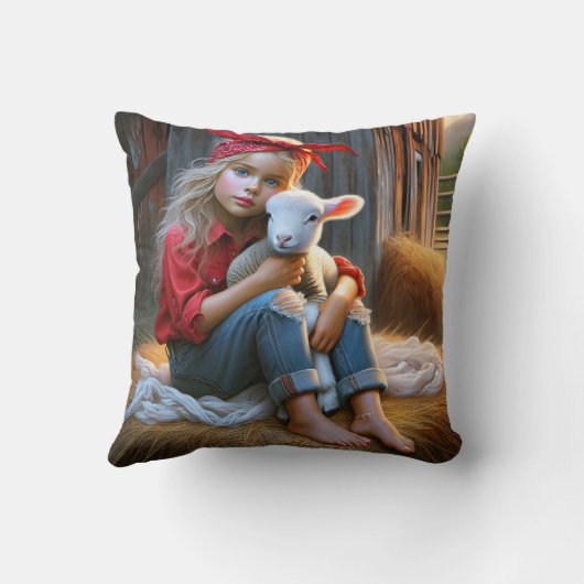 子羊の生まれたばかりの少女 クッション (裏面)