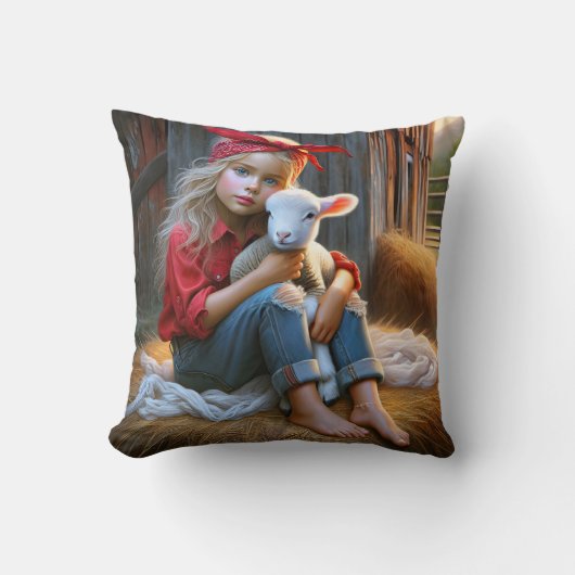 子羊の生まれたばかりの少女 クッション (正面)
