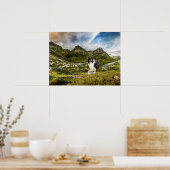 子羊の群れを持つトリコラースコッチコリー – ポスター (キッチン)