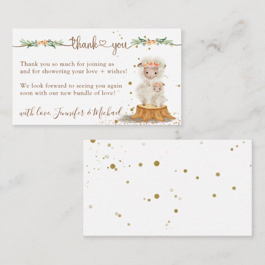 子羊の赤ちゃんシャワー新しいママありがとう エンクロージャーカード (正面/裏面)