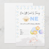子羊の1歳の誕生日パーティーの招待状 招待状 (正面/裏面)
