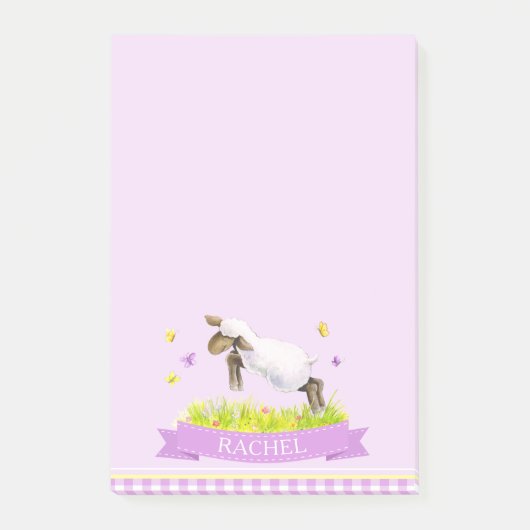 子羊はかわいい白っぽい名前をカスタムする紫 ポストイット (正面)