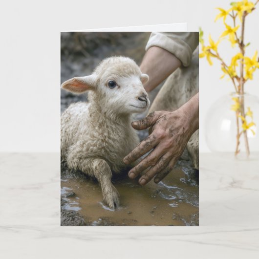子羊を救うイエス カード (黄色い花)