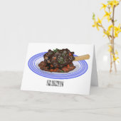 子羊シャンクの煮込み漫画イラストレーション カード (黄色い花)