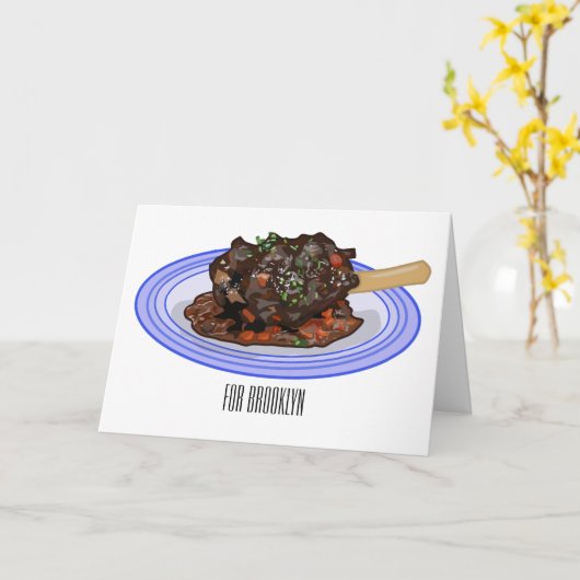 子羊シャンクの煮込み漫画イラストレーション カード (黄色い花)