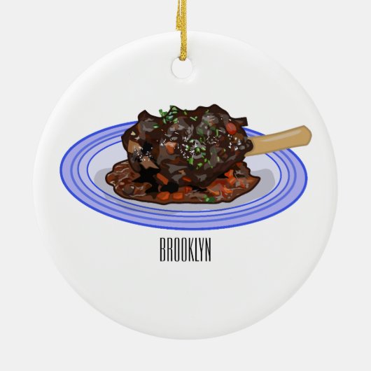 子羊シャンクの煮込み漫画イラストレーション セラミックオーナメント (裏面)