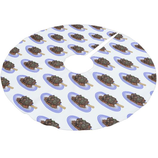 子羊シャンクの煮込み漫画イラストレーション ブラッシュドポリエステルツリースカート (アングル)