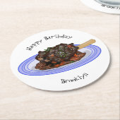 子羊シャンクの煮込み漫画イラストレーション ラウンドペーパーコースター (アングル)