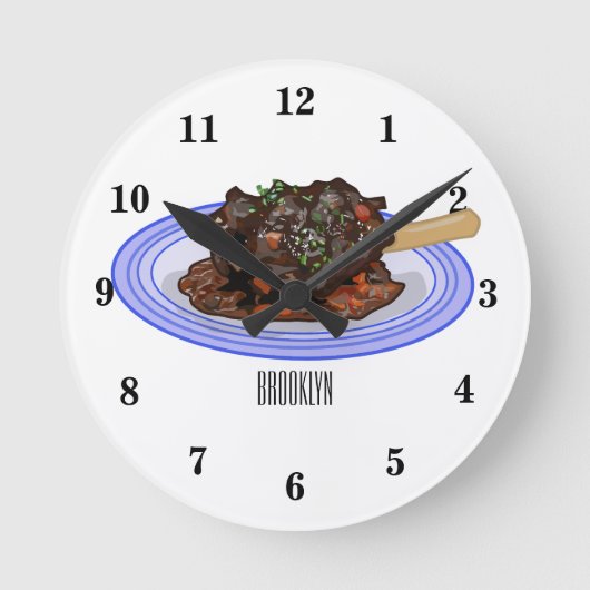 子羊シャンクの煮込み漫画イラストレーション ラウンド壁時計 (正面)