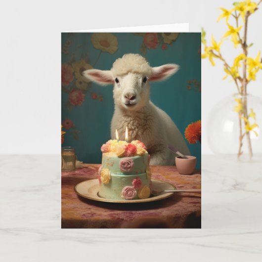 子羊/お誕生日ケーキ カード (黄色い花)