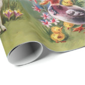 子羊、アヒル、鶏と復活祭の卵と花 ラッピングペーパー (ロールコーナー)