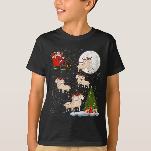 子羊 ヒツジ サンタ ソリ 飛行 おかしい 魔法の クリスマス Tシャツ (正面)