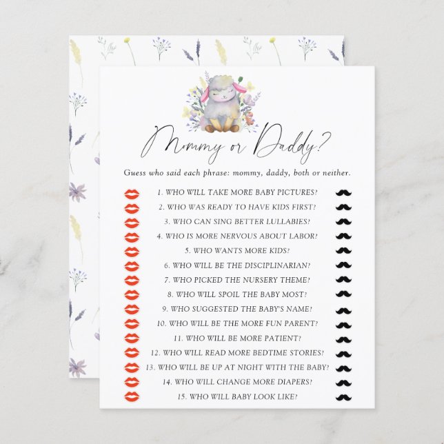 子羊 – ママまたはパパの赤ちゃんシャワーゲーム (正面/裏面)