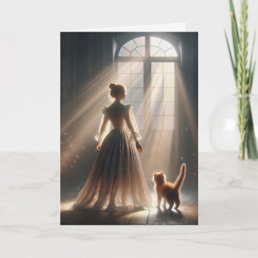 子考え猫の女の子 カード (正面)