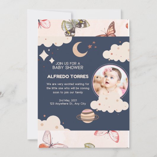 「子育てへようこそ:新しい始まりのお祝い 招待状 (正面)