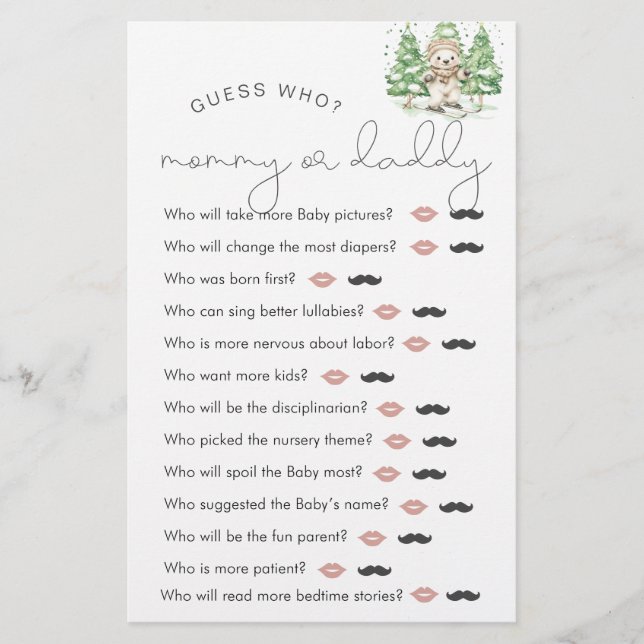 子育て中にスキーをするシャワー「誰を当てよう」ゲーム (正面)