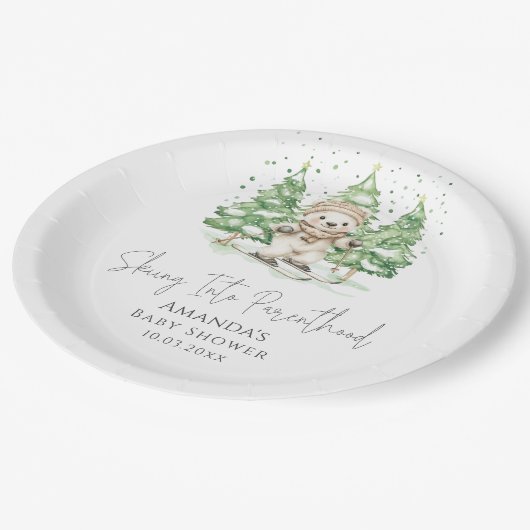 子育て中にスキー冬の赤ちゃんシャワー ペーパープレート (アングル)