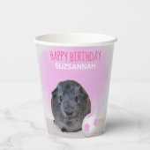 子誕生日モルモットピンク白サッカーボール 紙コップ (裏面)