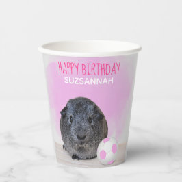 子誕生日モルモットピンク白サッカーボール 紙コップ