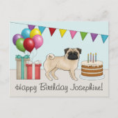 子豚かわいい漫画の犬のカラフルハッピーバースデー ポストカード (正面)