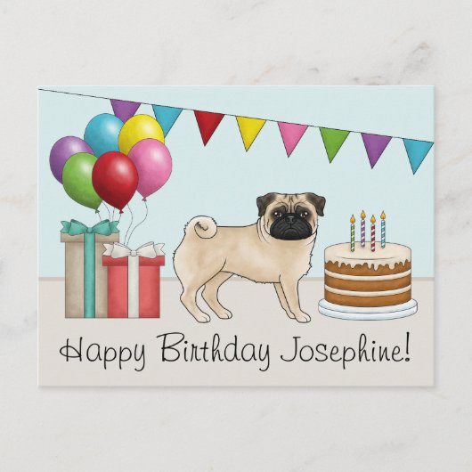 子豚かわいい漫画の犬のカラフルハッピーバースデー ポストカード (正面)