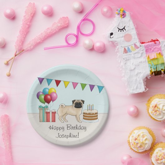 子豚かわいい漫画の犬のカラフル誕生日 ペーパープレート (パーティー)