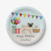 子豚かわいい漫画の犬のカラフル誕生日 ペーパープレート (正面)