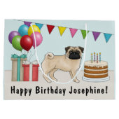子豚かわいい漫画の犬のカラフル誕生日 ラージペーパーバッグ (裏面)