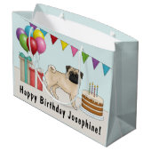 子豚かわいい漫画の犬のカラフル誕生日 ラージペーパーバッグ (裏面アングル)