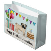 子豚かわいい漫画の犬のカラフル誕生日 ラージペーパーバッグ (正面アングル)