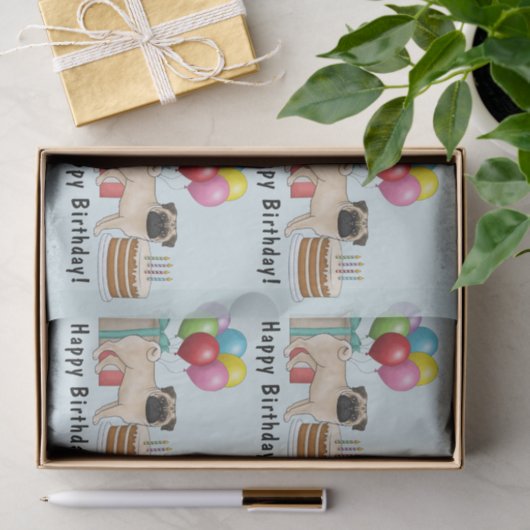 子豚かわいい漫画の犬のカラフル誕生日 薄葉紙 (ギフト)