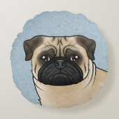 子豚かわいい漫画の犬の頭クローズアップ青 ラウンドクッション (正面)