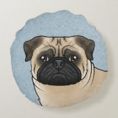 子豚かわいい漫画の犬の頭クローズアップ青 ラウンドクッション (裏面)